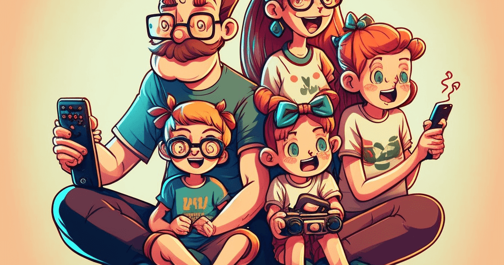 cheerful_children_playing_video_games_with_their_parents